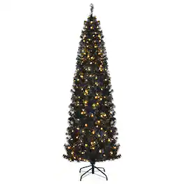 Costway - 7ft Pre-lit PVC Christmas Pencil Tree w/ 350 LED Lights - Black