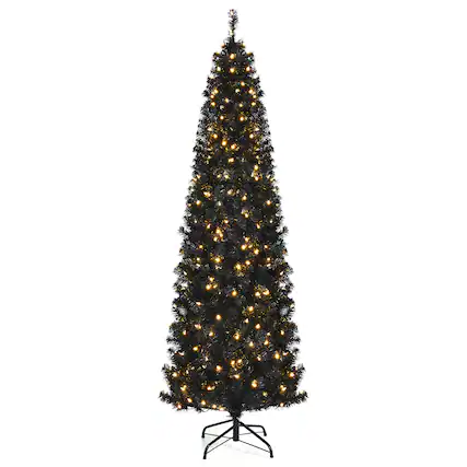 Front. Costway - 7ft Pre-lit PVC Christmas Pencil Tree w/ 350 LED Lights - Black.