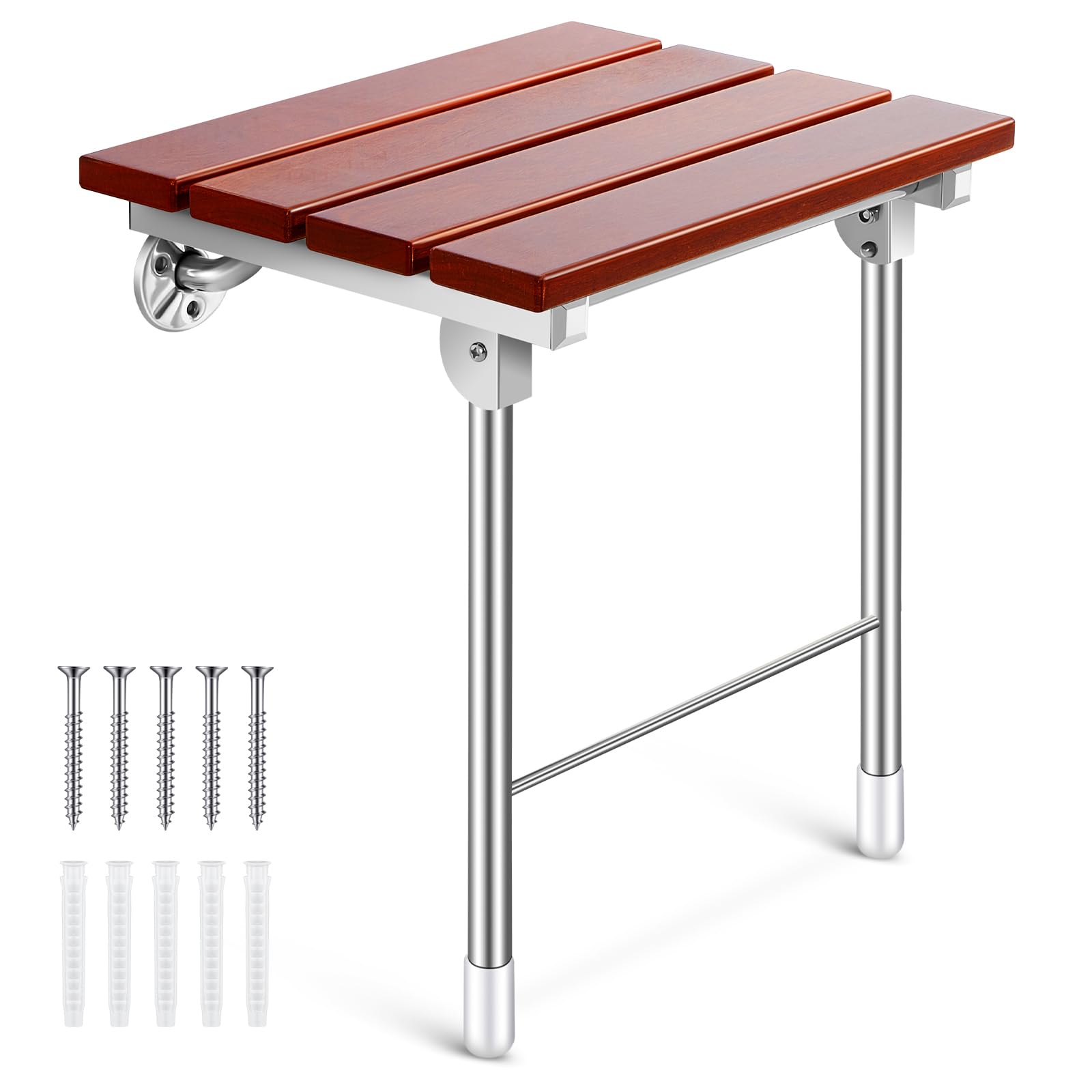 Front. JETRANSPORT - Folding Shower Seat Wall Mounted 18'' Chair With Support Collapsible Bathroom Safety Bench Fold Down Wood - Default.