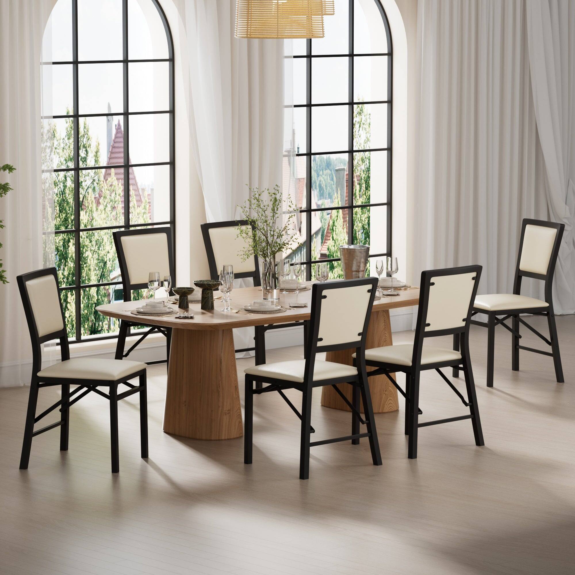 Alt View 2. Vecelo - 6-Pack PU Leather Folding Chairs - Dining Chair,300lb Capacity, Padded Seat, Space Saving Foldable Design - Beige 2 Pack.