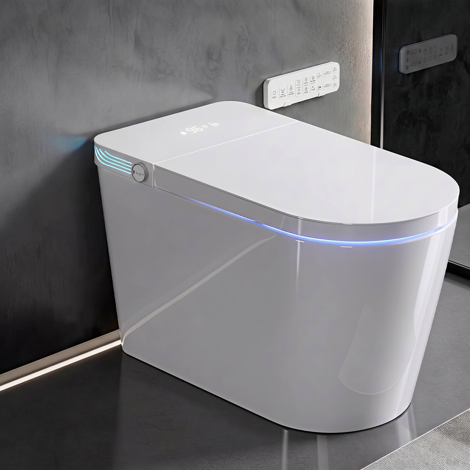 Front. TOTTE - Touchless Smart Toilet with Auto Lid & Auto Flush, Adjustable Bidet Wash, Heated Seat, Warm-Air Dryer, Emergency Flush - White.