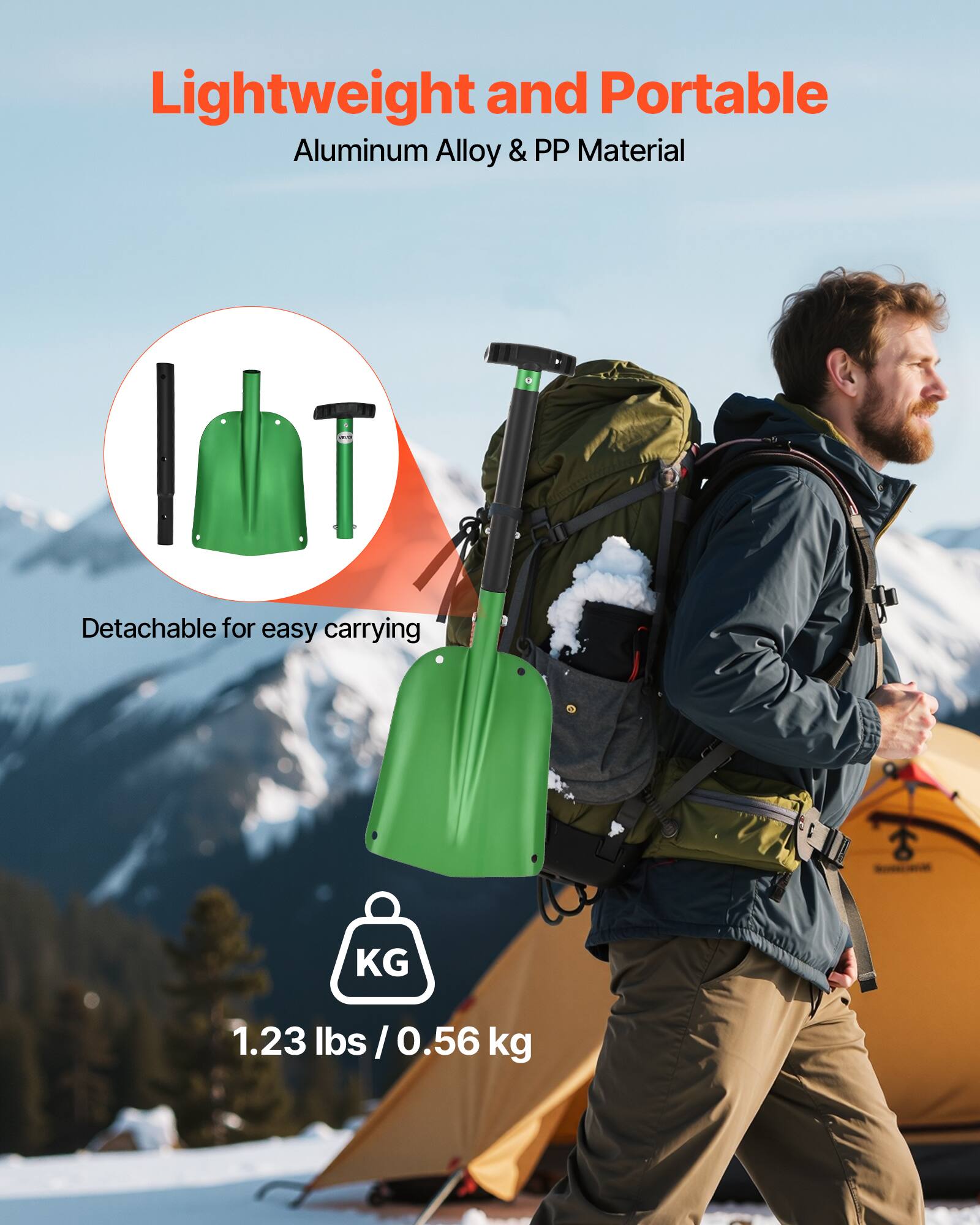 Lightweight and Portable  
Aluminum Alloy & PP Material  
Detachable for easy carrying  
1.23 lbs / 0.56 kg