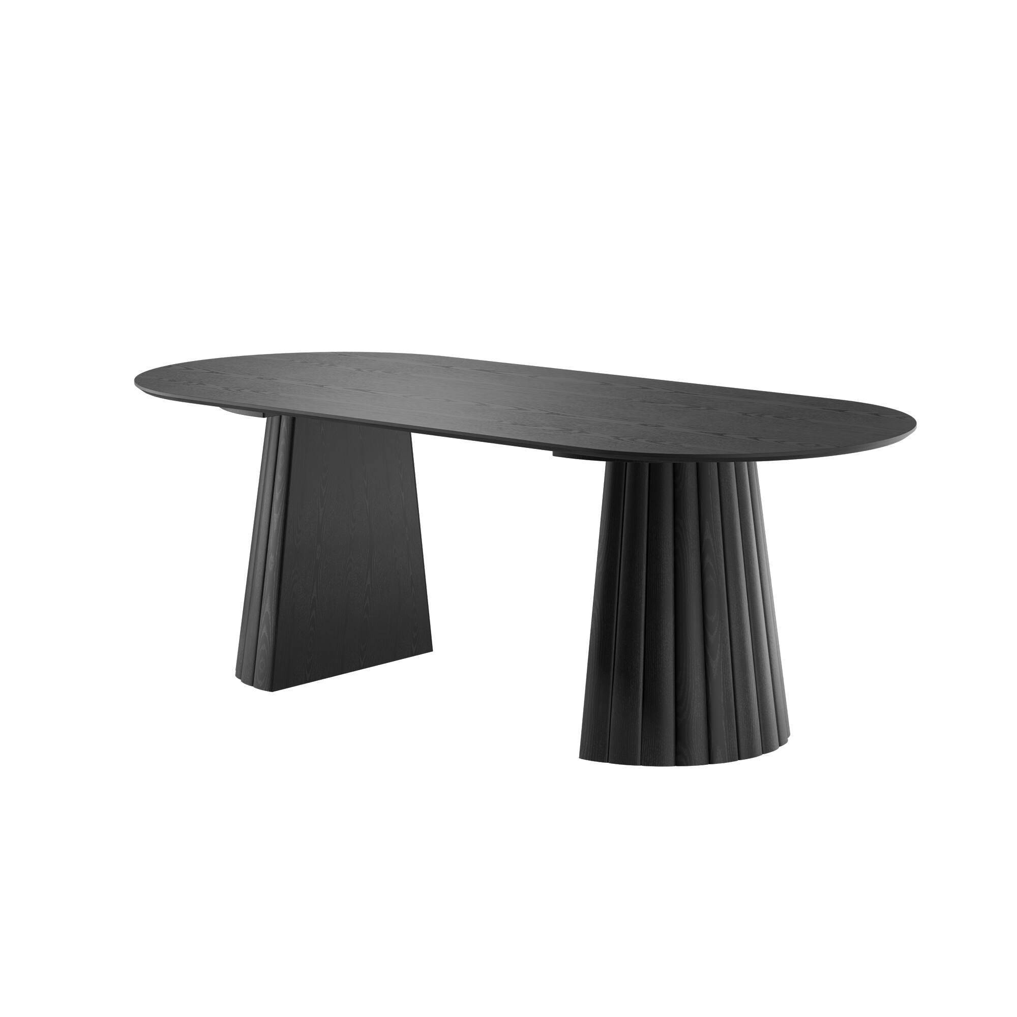 Angle. Lirago - 79" Oval Dining Table Solid Wood - Double Pedestal Kitchen Table Seats 6, Classic Dining Room Table for Home - Black.