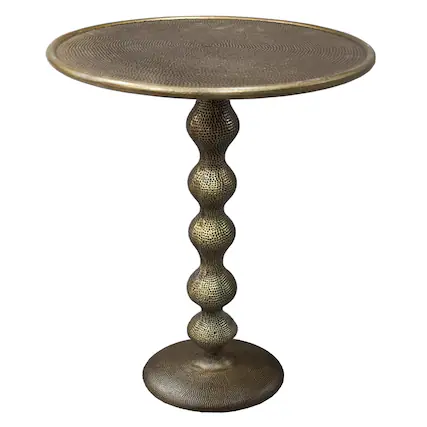 Front. Manhattan Lane - Shae 22 Inch Round Side End Table - Antique Brass Cast Aluminum with Hammered Texture For Small Places - Brass.