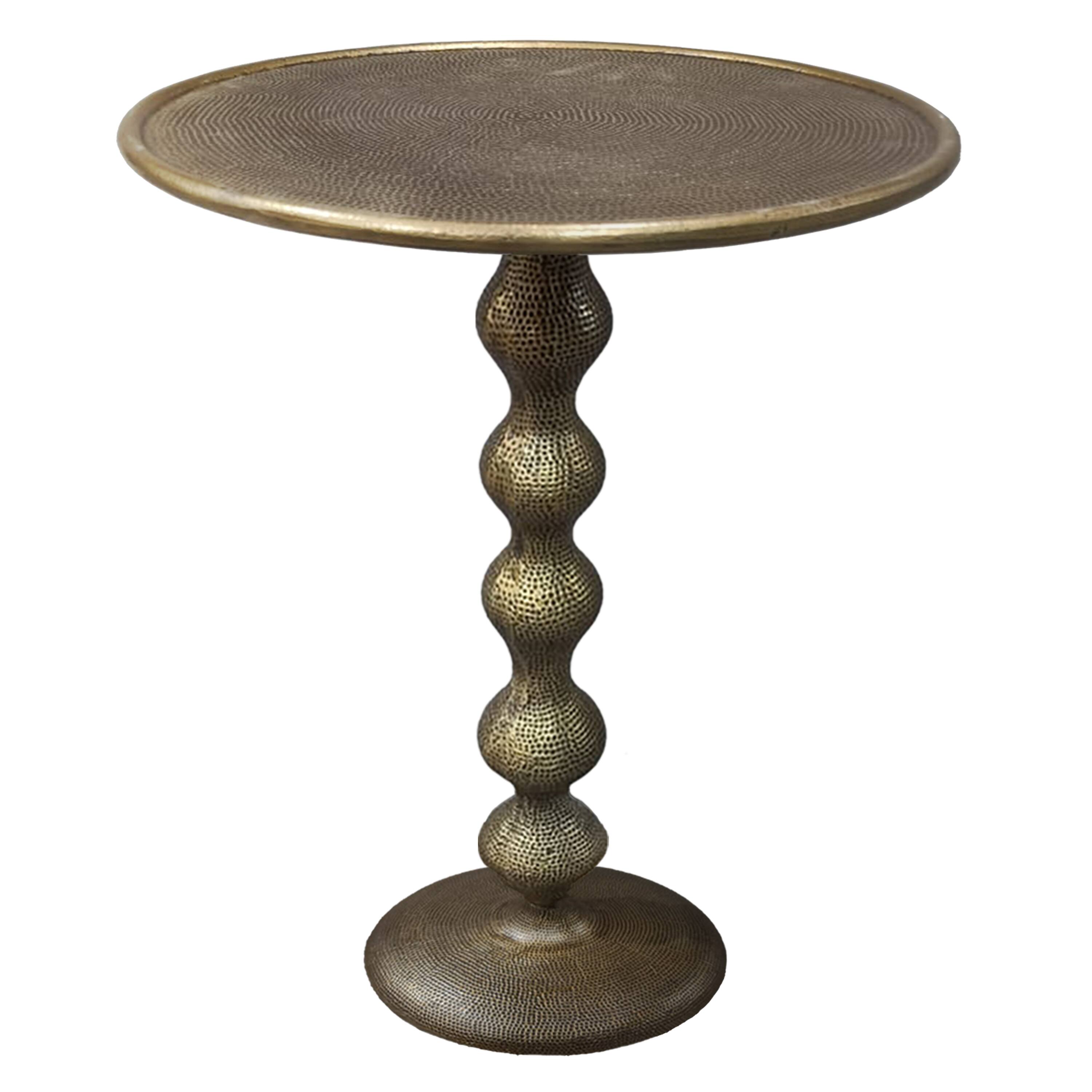 Front. Manhattan Lane - Shae 22 Inch Round Side End Table - Antique Brass Cast Aluminum with Hammered Texture For Small Places - Brass.
