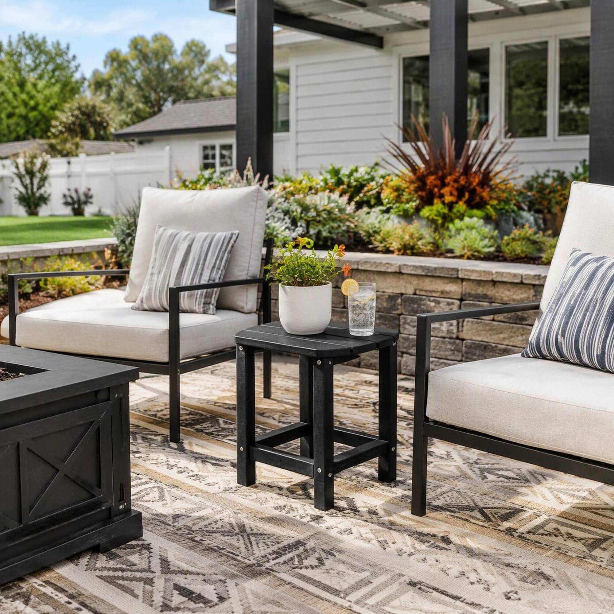 Back. RYHNUYNE - Outdoor Side Table,Patio End Table, Small Accent Side Table for Backyard Pool Porch Garden Lawn - Black.