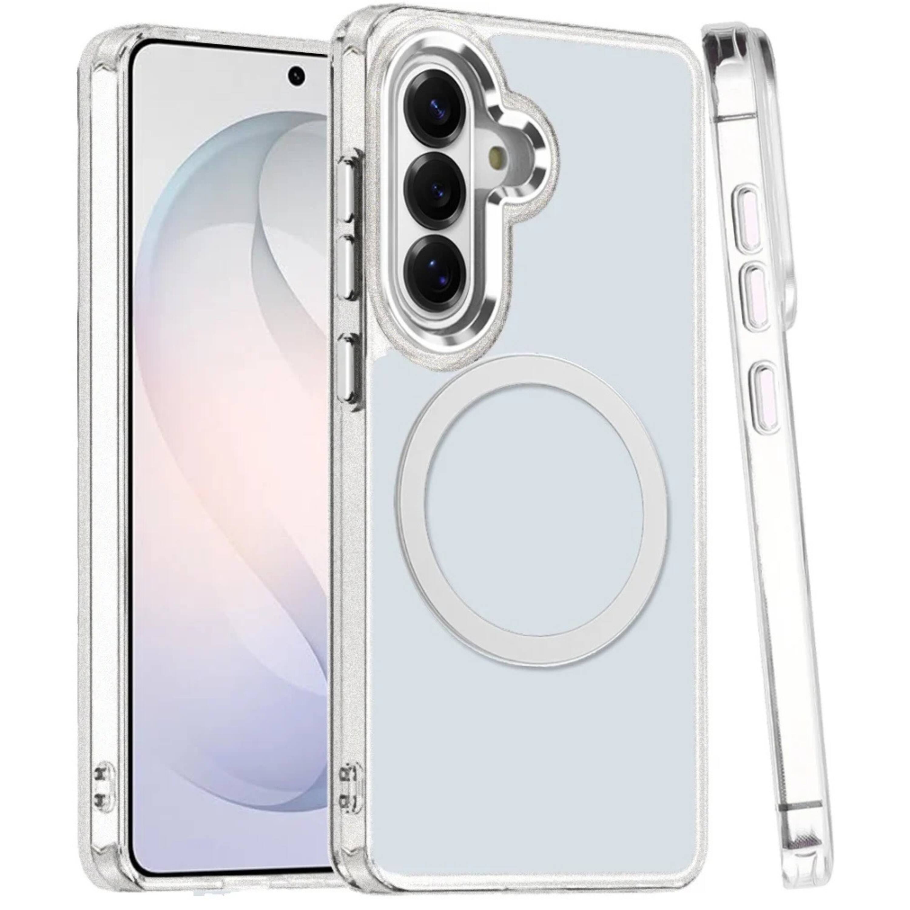Angle. Kitcheniva - Transparent Metal Button Hybrid Phone Case With Tempered Glass For Samsung S26 Plus Clear - Clear.
