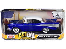 1957 Chevrolet Bel Air Lowrider Top "Get Low" Series 1/24 Diecast Model Car by Motormax - Candy Blue With White