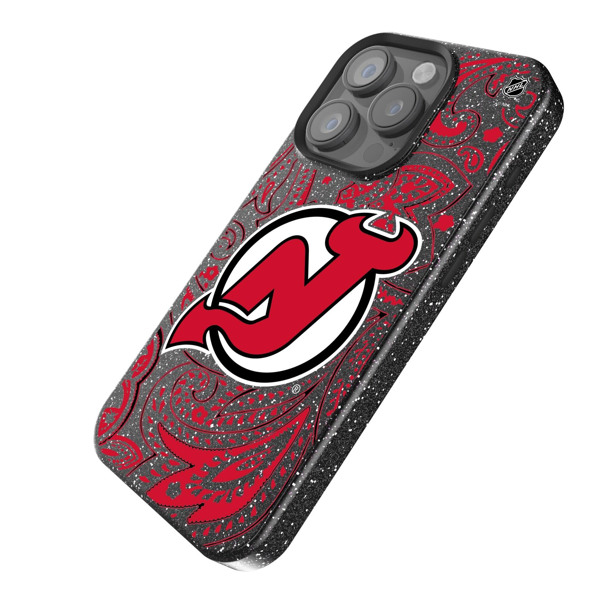 Alt View 1. Keyscaper - Black New Jersey Devils Paisley Bling iPhone Case - 16 Plus - Black.