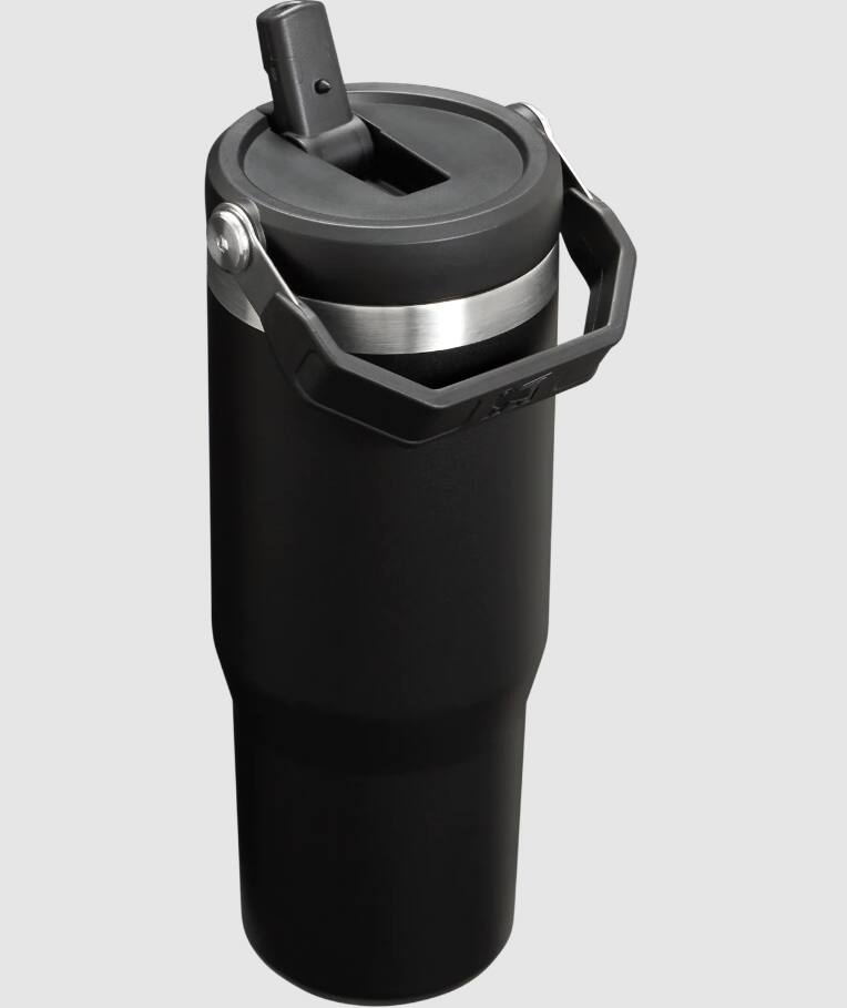 Angle. Stanley - Stanley 30oz Black Tumbler Black Lid Top Handle Water Bottles - Black.