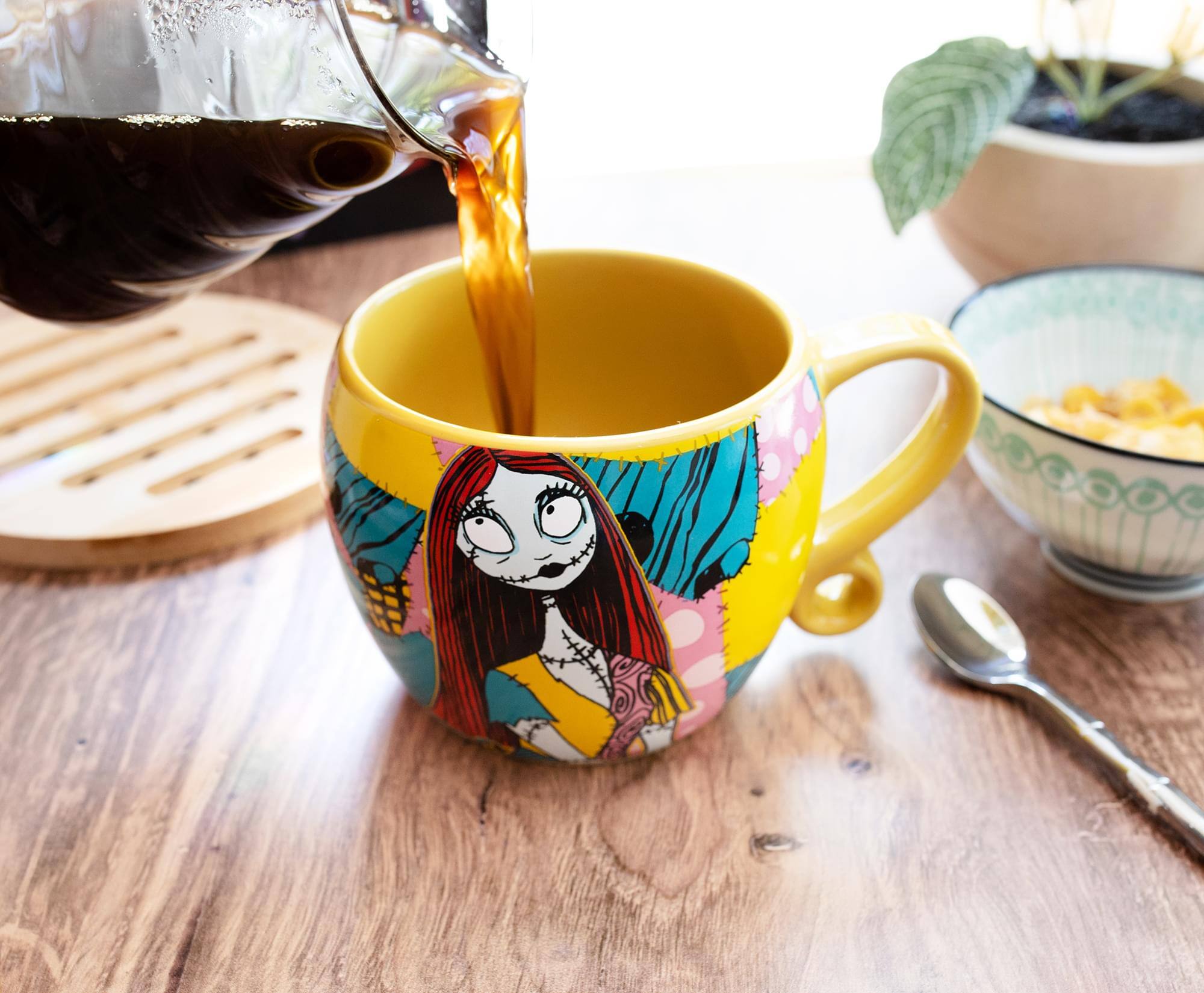 Alt View 2. Disney - Disney Nightmare Before Christmas Jack and Sally Patchwork Sculpted Ceramic Mug - Yellow.