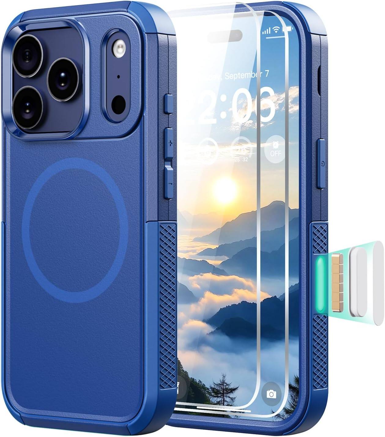 FINEAK - Magnetic iPhone 17 Pro Case-Heavy Duty Protection & MagSafe Compatible - Blue