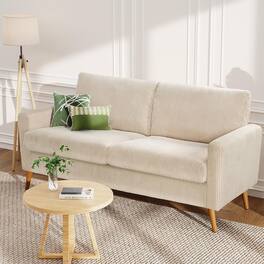 Dyonery - 68" Sofa Fabric Couch Comfy Loveseat with Spring Cushion Solid Wood Beige+corduroy - Beige