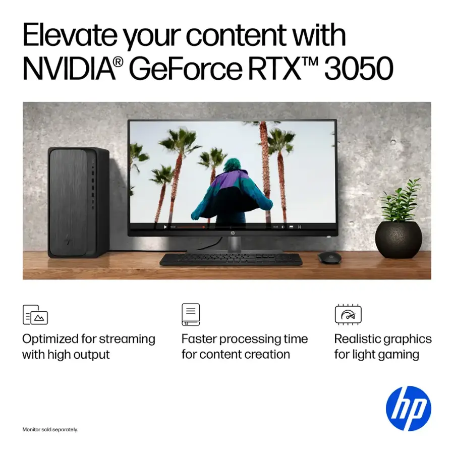 Elevate your content with NVIDIA GeForce RTX 3050 - Optimized for streaming, faster processing time with high output for content creation, and realistic graphics for light gaming. Monitor sold separately.