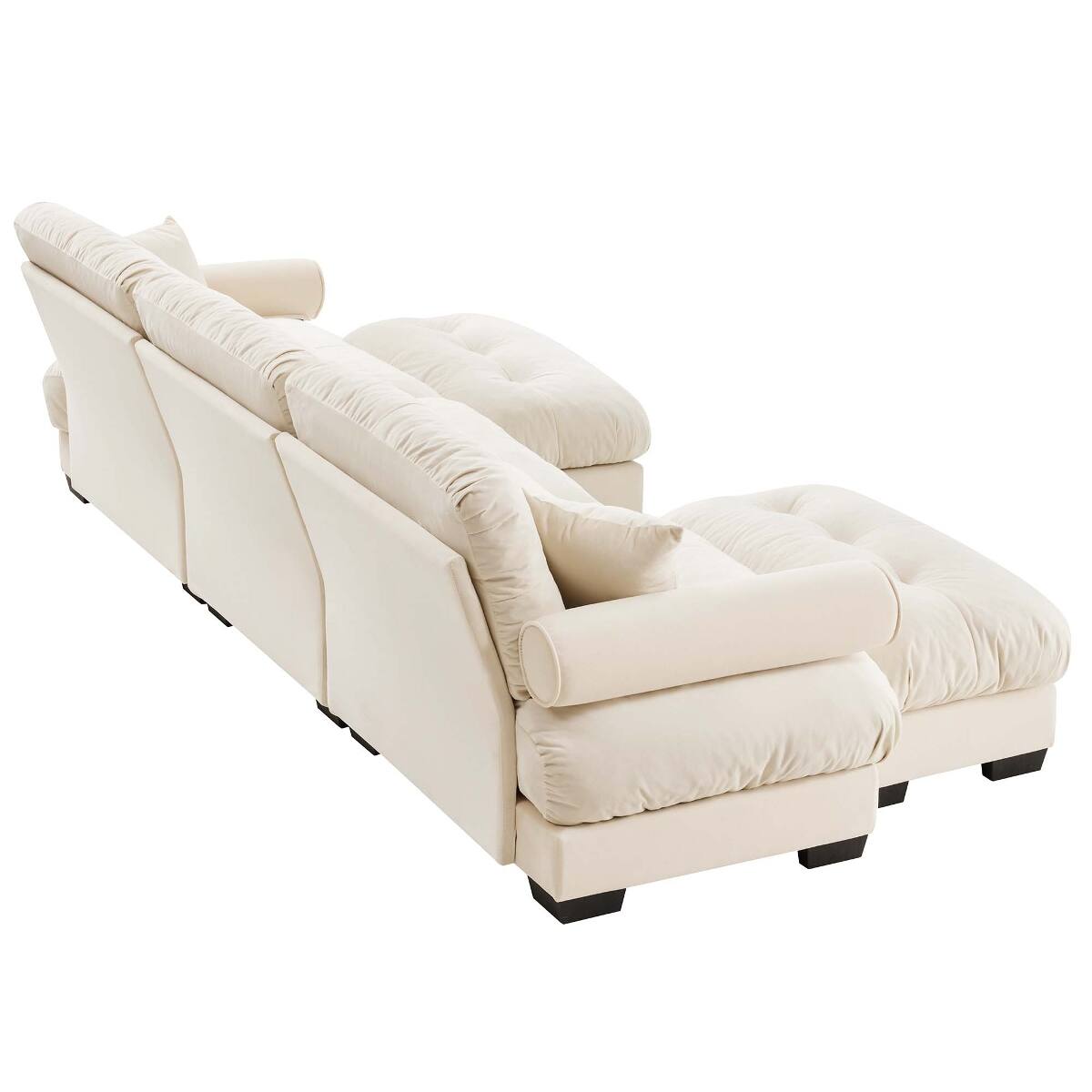 Alt View 10. Ropilly - Ropilly U Shaped Sectional Sofa, Cream Velvet Modular Sectional Sofa with Two Movable Ottomans - Cream.