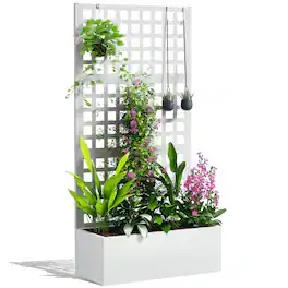 Outsunny - Raised Garden Bed Planter Box with Trellis for Climbing Plants, Vegetable, Vines - White