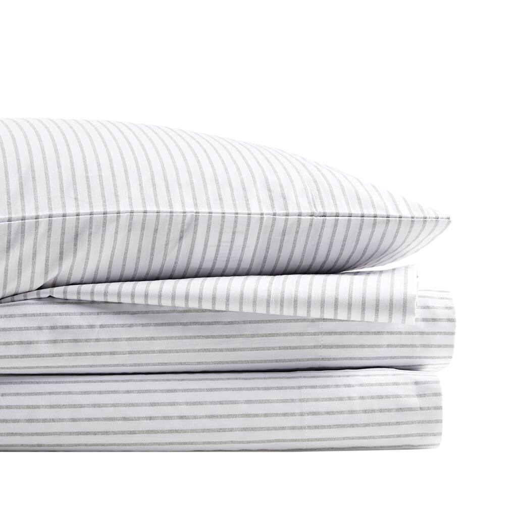 Alt View 2. Gracie Mills - Gracie Mills Esme Breathable Printed Cotton Percale Sheet Set - Grey Stripe.