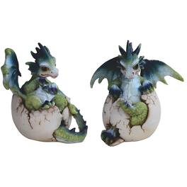 FC Design - 2-PC 3.25"H Set Baby Dragon in Egg Figurine Statue Office Desk Tabletop Medieval Gaming Home Decor Gift - Multi-Color
