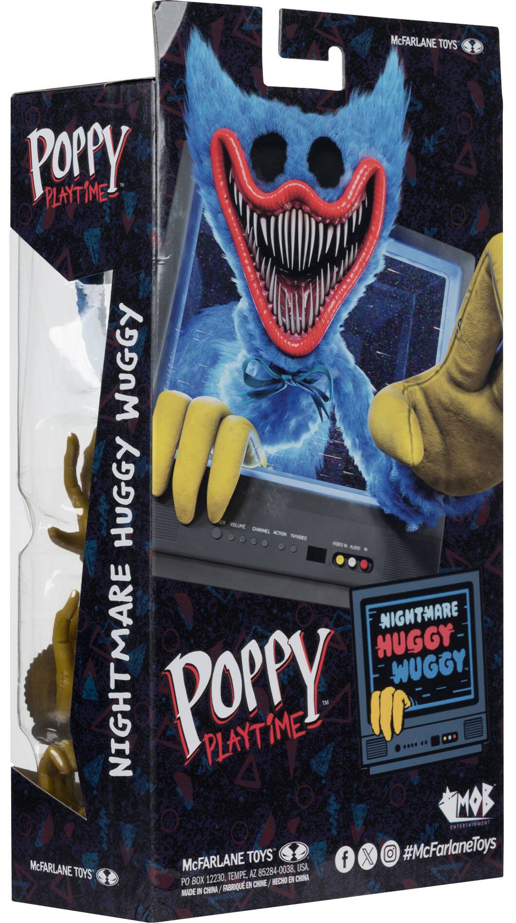 McFARLANE TOYS  
Poppy Playtime Wuggy Huggy Volume Channel Action Twaadeo Video Di Audio Nightmare Huggy Nightmare Wuggy.  
Poppy Playtime TM " MOB ENTERTAINMENT McFARLANE TOYS f X #McFarlaneToys  
McFARLANE 85284-0038, USA.  
TOYS 12230, TEMPE, AZ EN CHINA PO BOX CHINE I HECHO FABRIQU EN MADE IN CHINA
