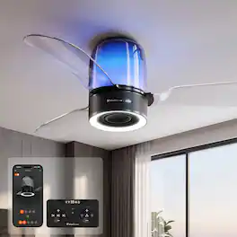 WindGroove - AirFi One 48" Smart Hi-Fi Bluetooth Party Home Audio Ceiling Fan Speaker with LED Lights, Remote/ App/ Voice Control - Black