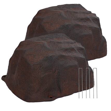 Front. Sunnydaze - 2 Low-Profile Artificial Landscape Rock with Stakes - Brown.