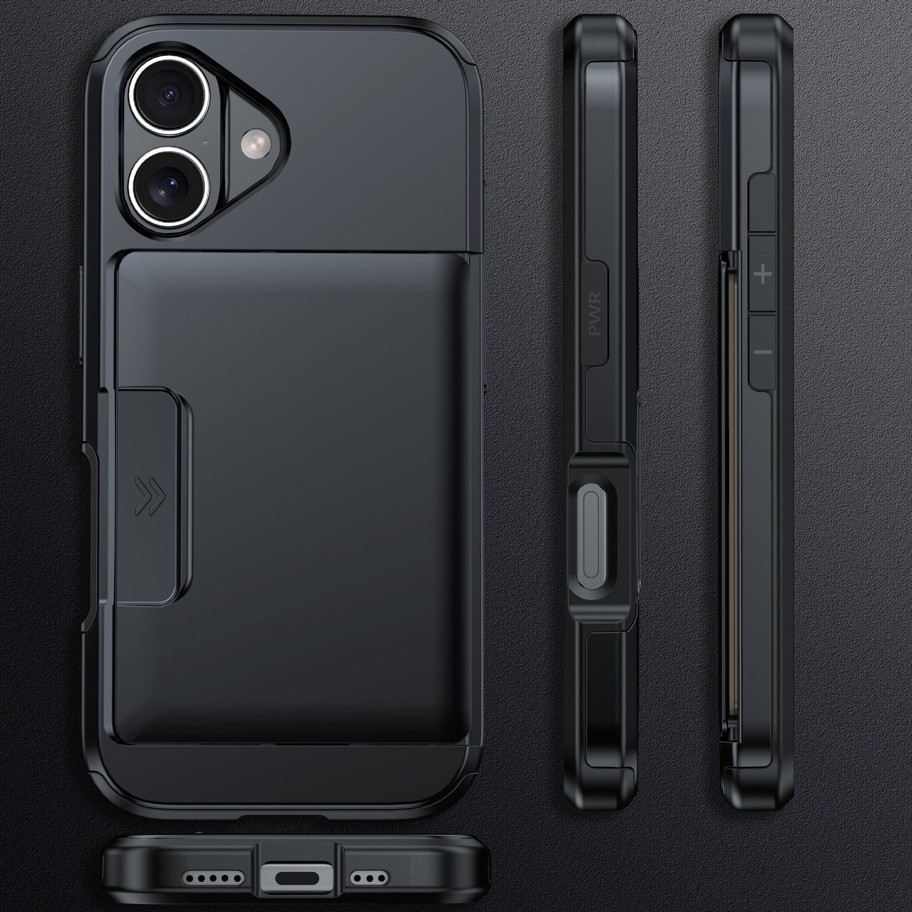 Alt View 2. Dteck - Shockproof Sliding Wallet Phone Case for Apple iPhone 17 with Card Slot, Hard PC Dual Layer Protective Cover - Black.