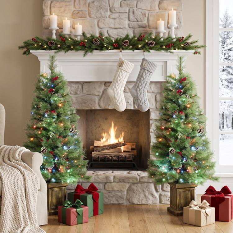 Alt View 1. PULUZ - ft Pre-Lit Artificial Christmas Tree Set of 2, Dual Colors - Green.