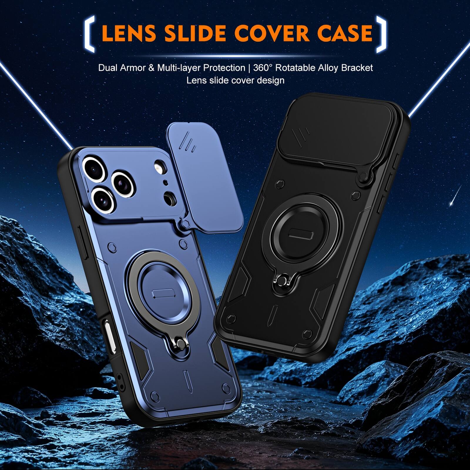 LENS SLIDE COVER CASE

Dual Armor & Multi-layer Protection | 360° Rotatable Alloy Bracket
Lens slide cover design