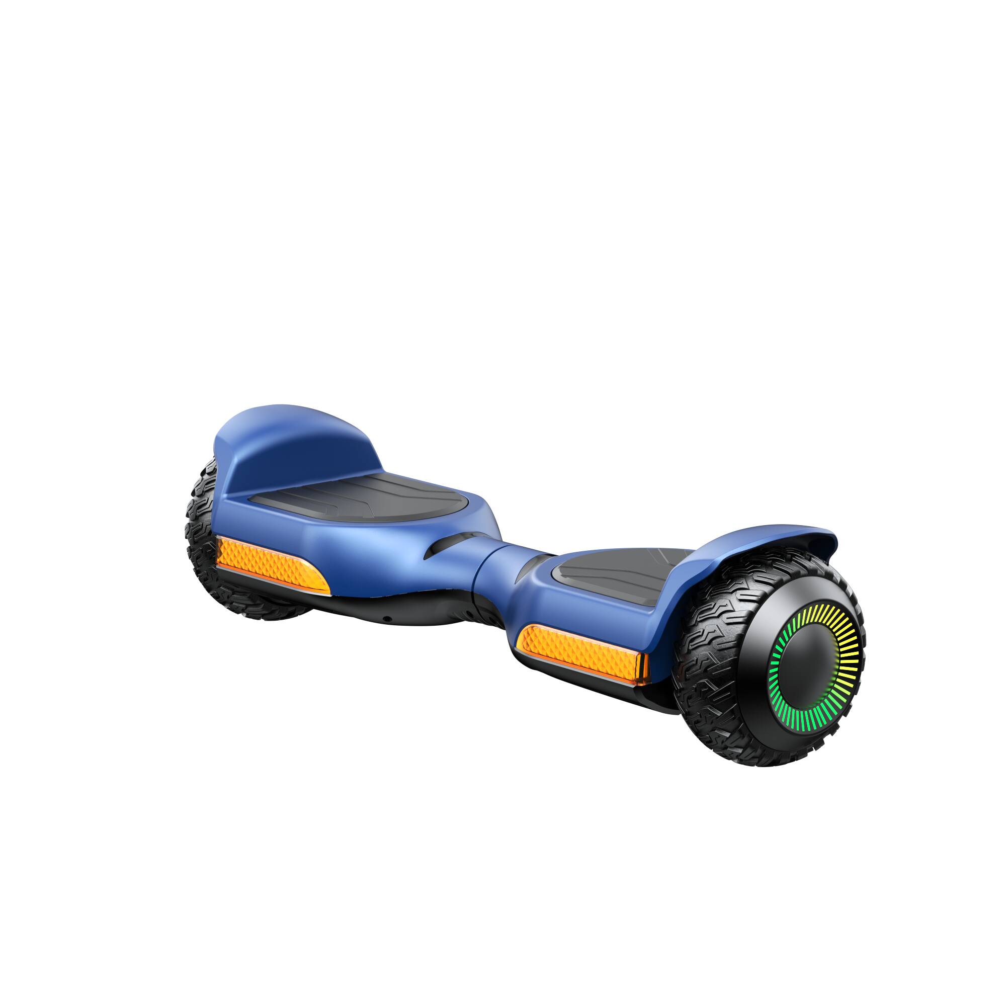 Angle. MIHOVER - 250W*2 All-Terrain Hoverboard for Kids, 37V 2Ah Battery, 7.75 MPH, Bluetooth, 176 lb Capacity, UL2272 - Blue.