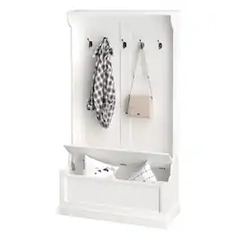 Homcom - Entryway Bench with Coat Rack, Hall Tree with Bench and Shoe Storage - Cream White