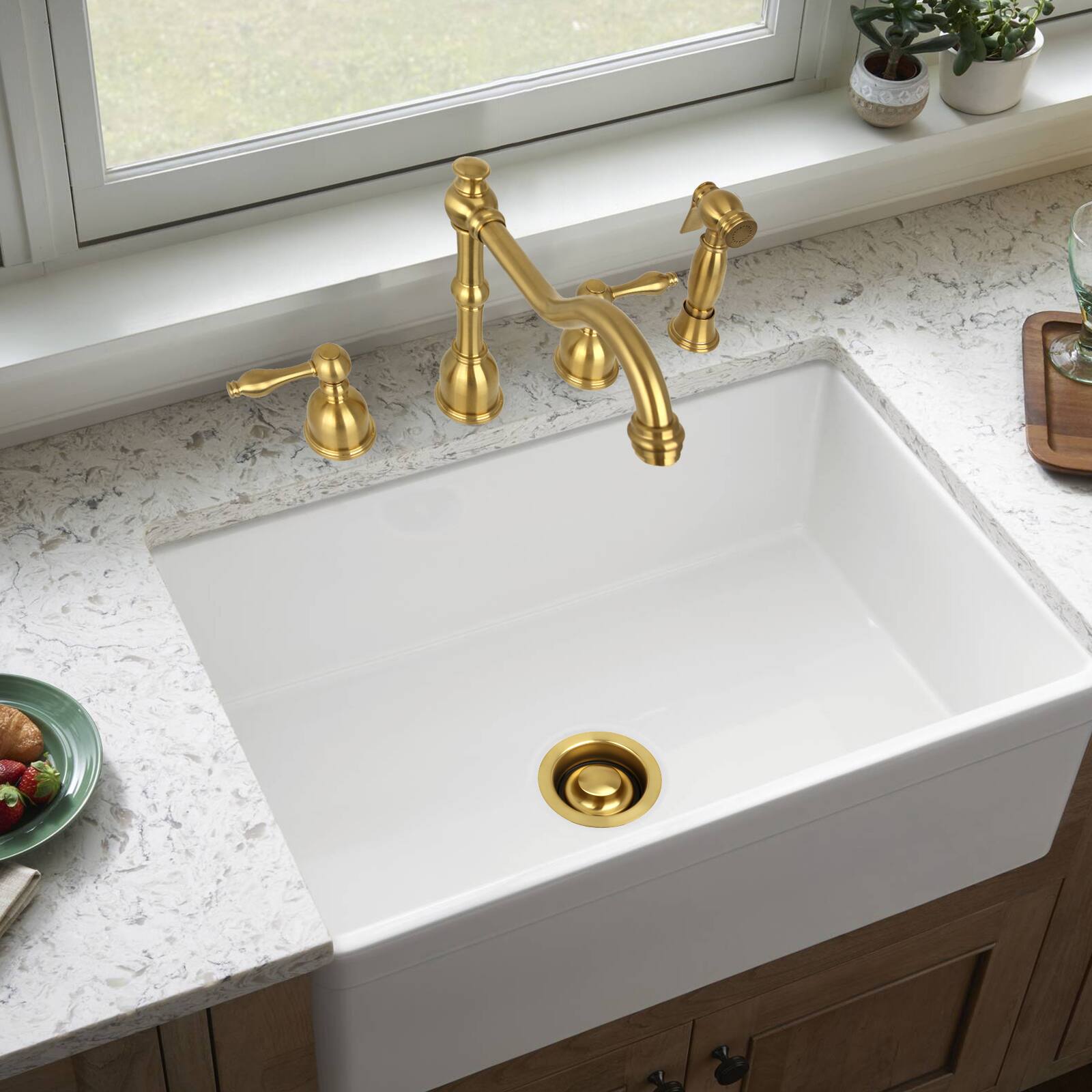 Alt View 3. Akicon - Akicon Brass Kitchen Sink Garbage Disposal Flange Stopper One Size Rim for 3-1/2 in. Drain Hole in Brushed Gold - Brushed Gold.
