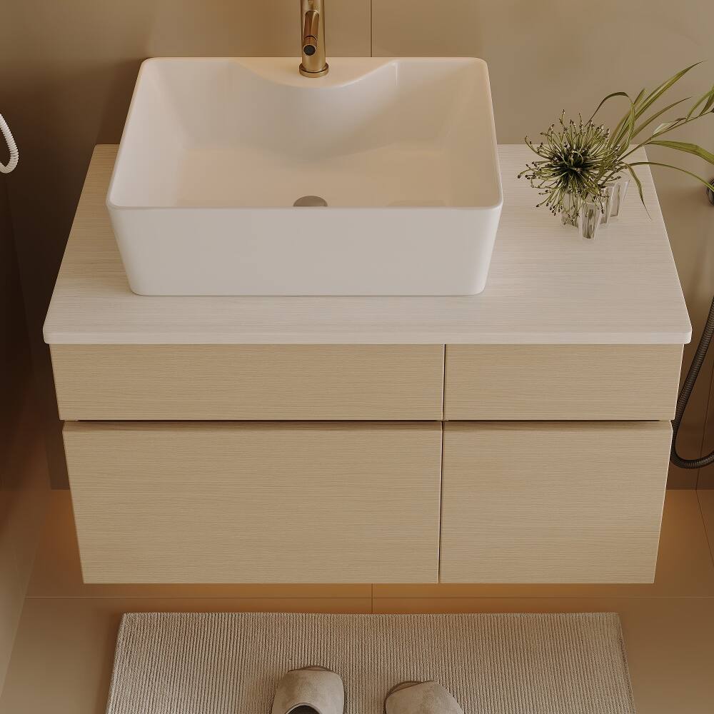Alt View 2. Loheer - Loheer 31.5 inch floating bathroom vanity Wall Mounted with Vessel Sink White and Wood - White, Wood.