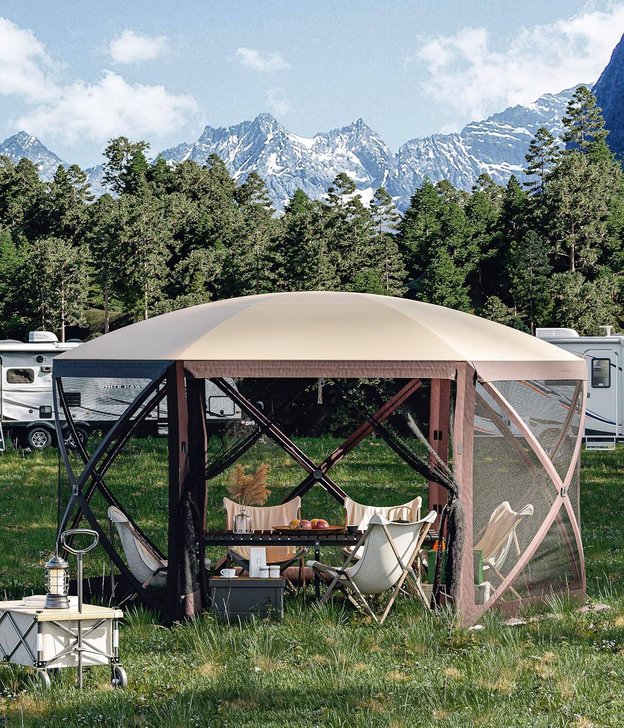 Homhougo - Heavy Duty Hexagon Pop Up Outdoor Gazebo 12x12 FT, 6 Removable Side Curtains – Weatherproof 210d Oxford - Gray