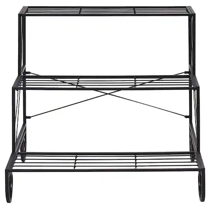 Front. Kadyn - Raised Planter Stand, Large Space Flower Rack Shelf, 3 Tier Outdoor Metal Garden Planter Holder Shelf.