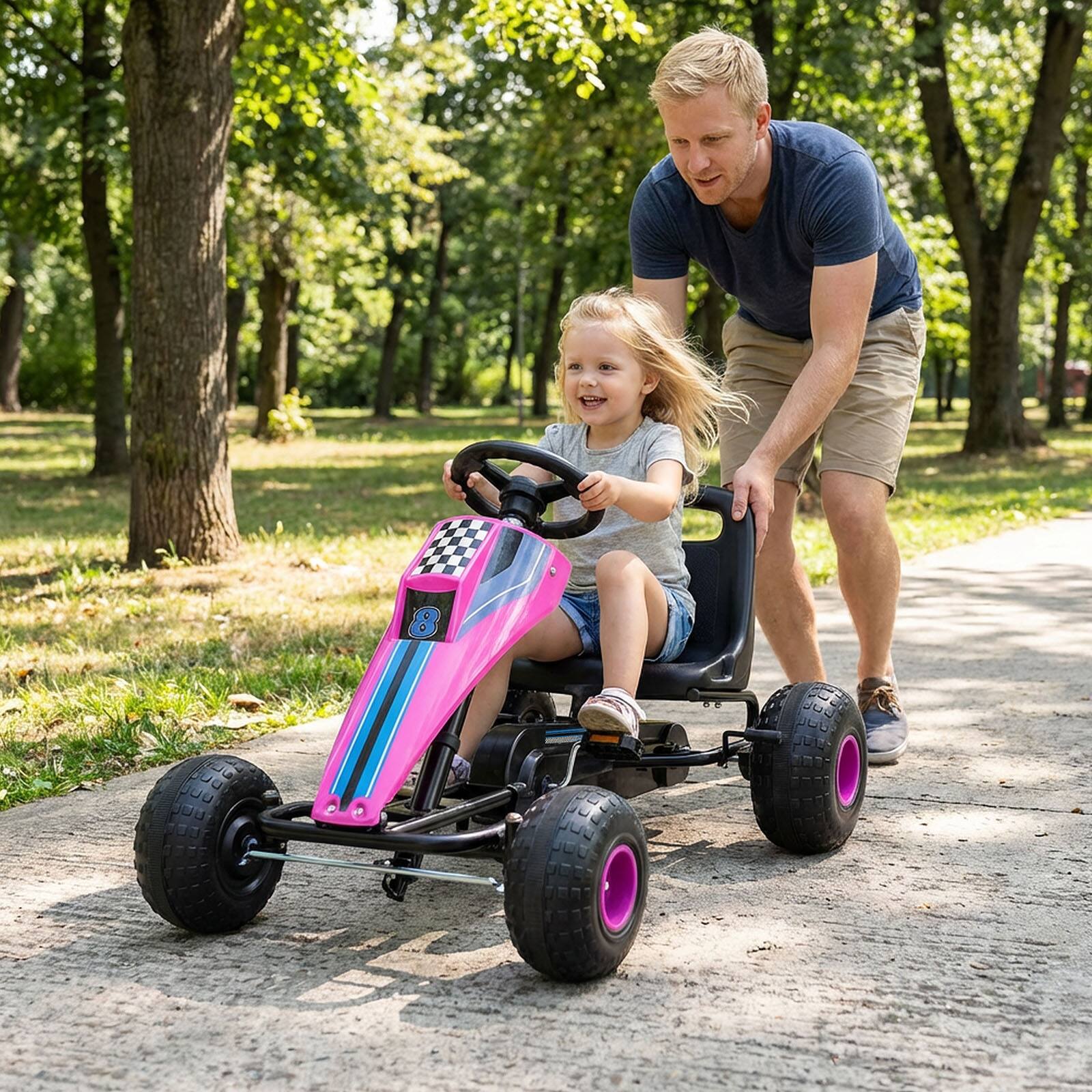 Alt View 1. Gymax - Gymax Pedal Go Kart for Kids 4-Wheel Ride On Toy w/ Steering Wheel & Safe Handbrake Pink - Pink.