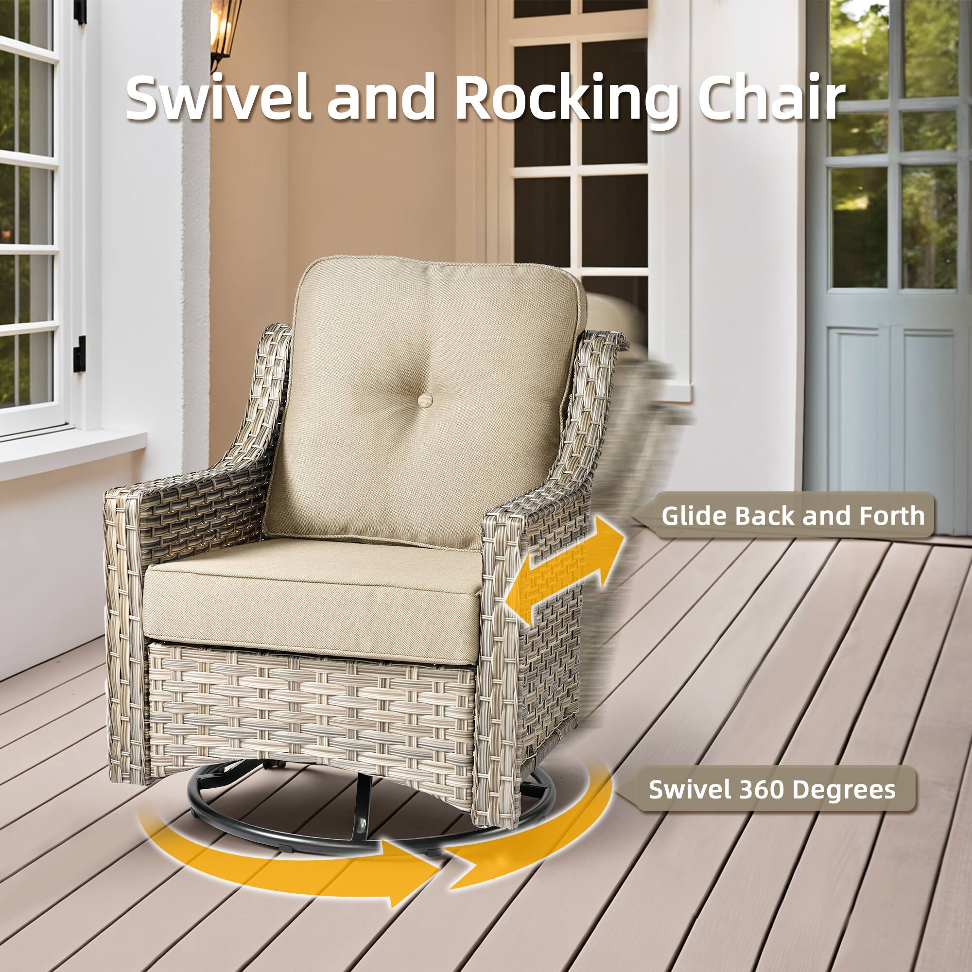 Swivel and Rocking Chair

- Glide Back and Forth
- Swivel 360 Degrees