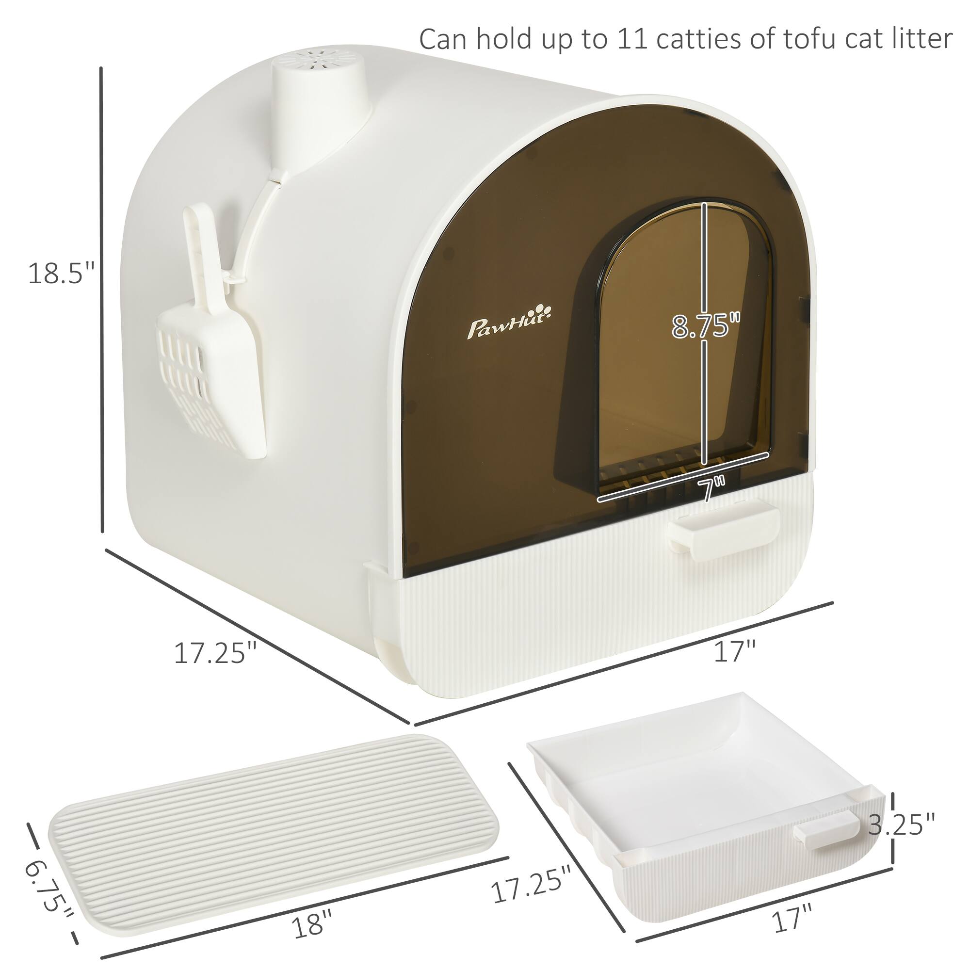 Can hold up to 11 catties of tofu cat litter

18.5"
8.75"
17.25"
17"
6.75"
18"
17.25"
17"
3.25"