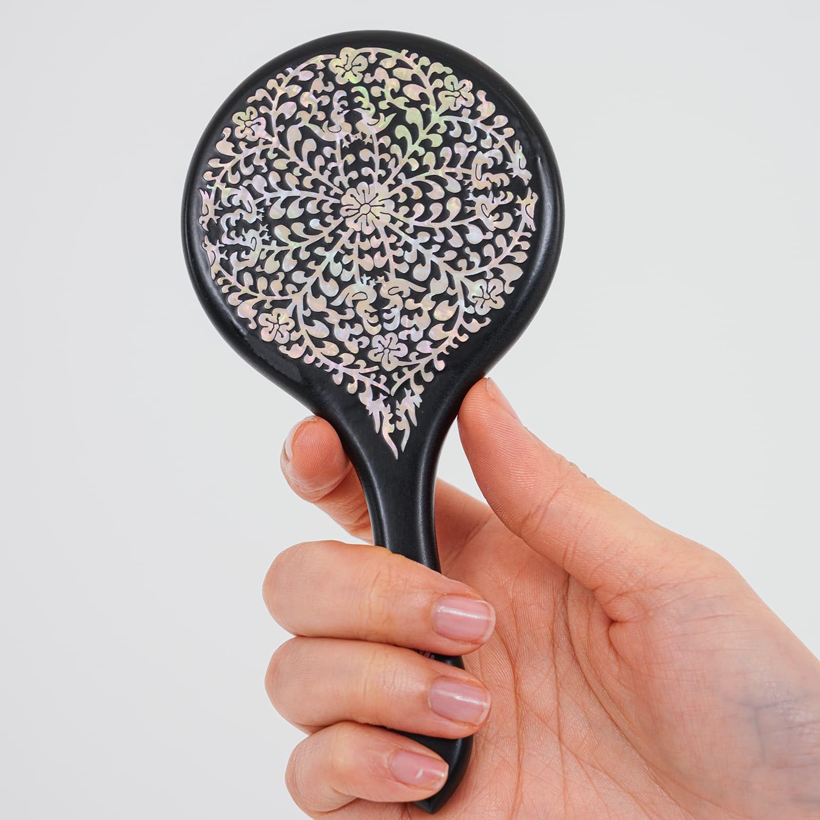 Alt View 3. Dapper Styles - Mother-of-pearl Hand Mirror - Korean Lacquer With Floral Inlay Gift For Women Mom Wife Daughter Birthday Mo... - Default.