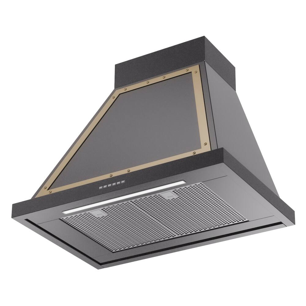 Alt View 2. ILVE - ILVE Nostalgie II Series 30 in. Noblesse Wall Mount Range Hood with 600 CFM (Brass Trim) - Glossy Black.