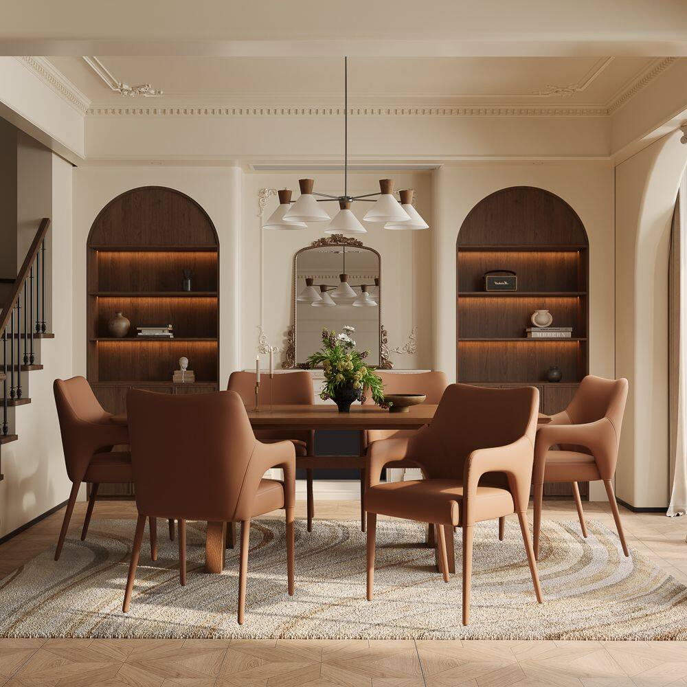 Left. POVISON - Modern Leather Dining Chairs with Arms Set of 2, Upholstered Dining Chairs, Accent Chairs for Living Room, Brown - Brown.