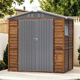 Yardgrace - 6x4 FT Outdoor Wood Storage Shed with Windows, Waterproof Garden Shed for Backyard Patio, 4 Vents No Floor - Brown