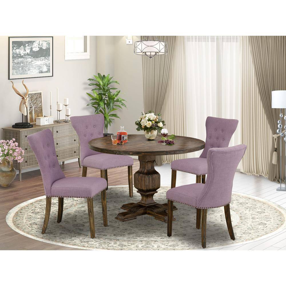 Angle. East West Furniture - East West Furniture 5 Piece Dining Room Table Set Includes a Dining Room Table and 4 Dahlia Linen Fabric Dining Room - Multi-Color.