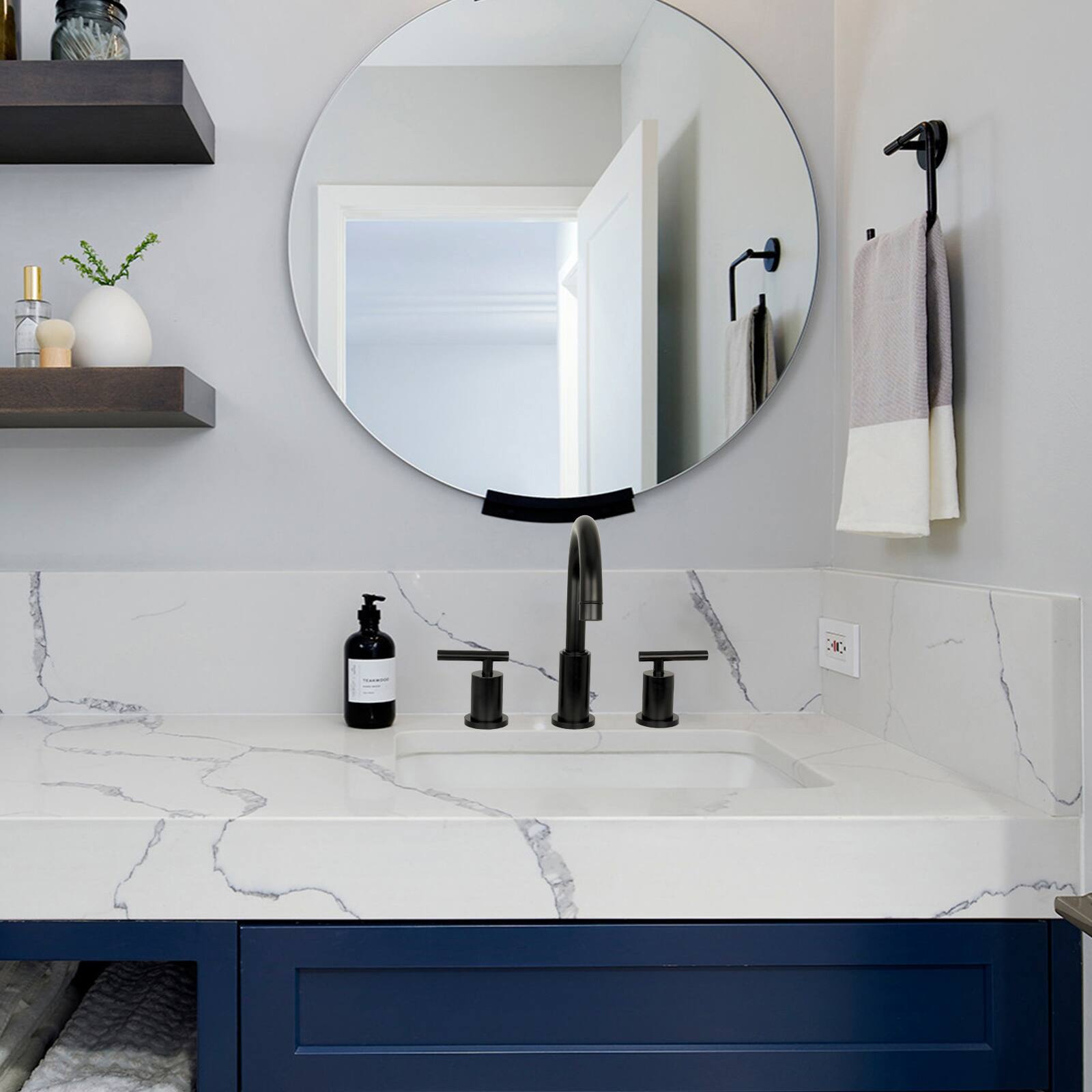 Alt View 6. Akicon - Akicon Solid Brass Double-Handle Widespread Kitchen Faucet in Matte Black - Matte Black.