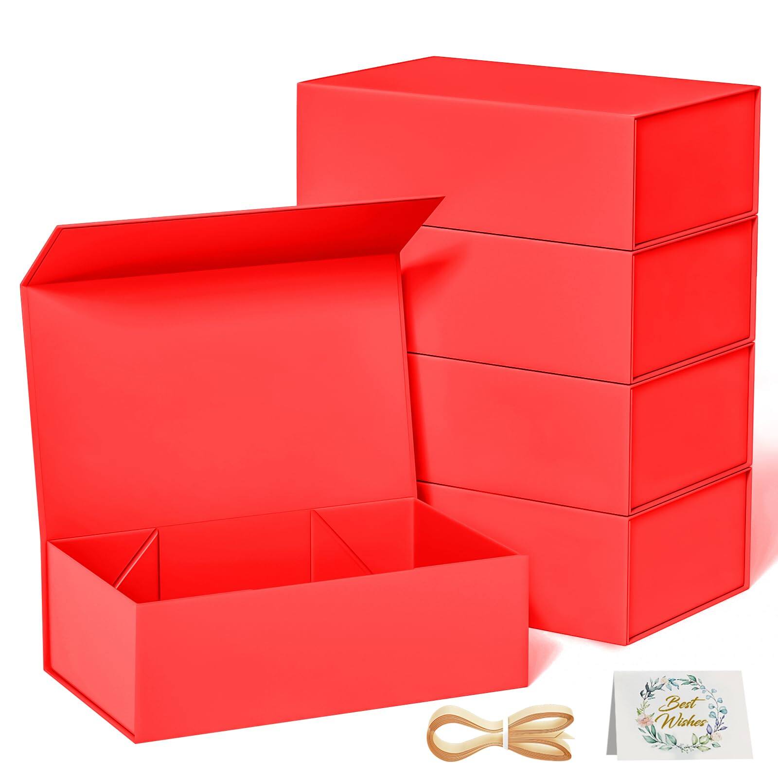 Paradigms Interiors - White Gift Box 9 '' Boxes For Presents With Lids Magnetic Closure Rectangle Collapsible Bridesmaid Proposal - Red 9.5x6x3 Inch-1 Count (Pack of 5)