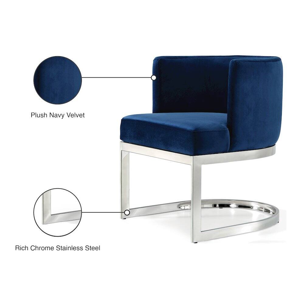Plush Navy Velvet  
Rich Chrome Stainless Steel