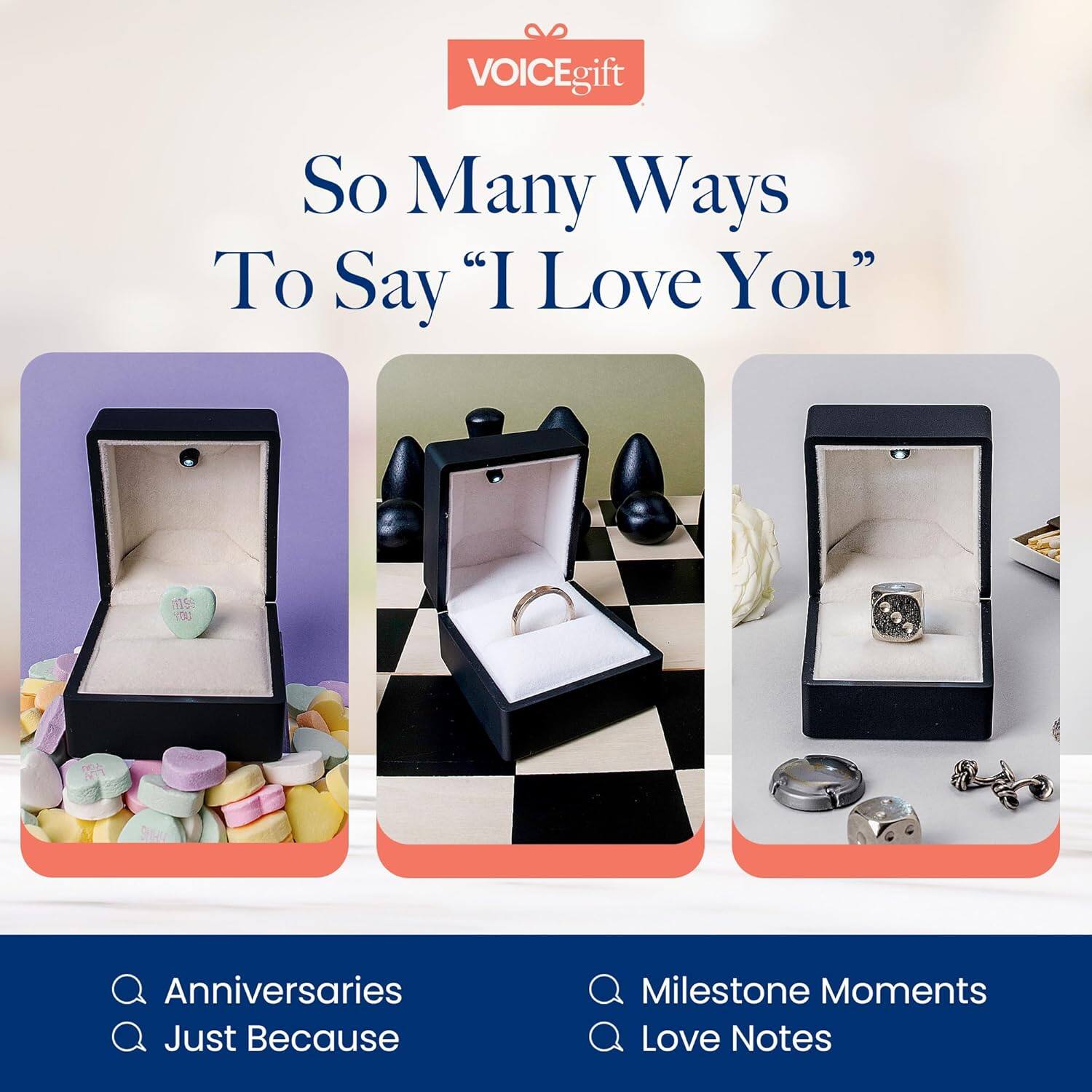 VOICEgift

So Many Ways To Say "I Love You"

Anniversaries  
Just Because  
Milestone Moments  
Love Notes