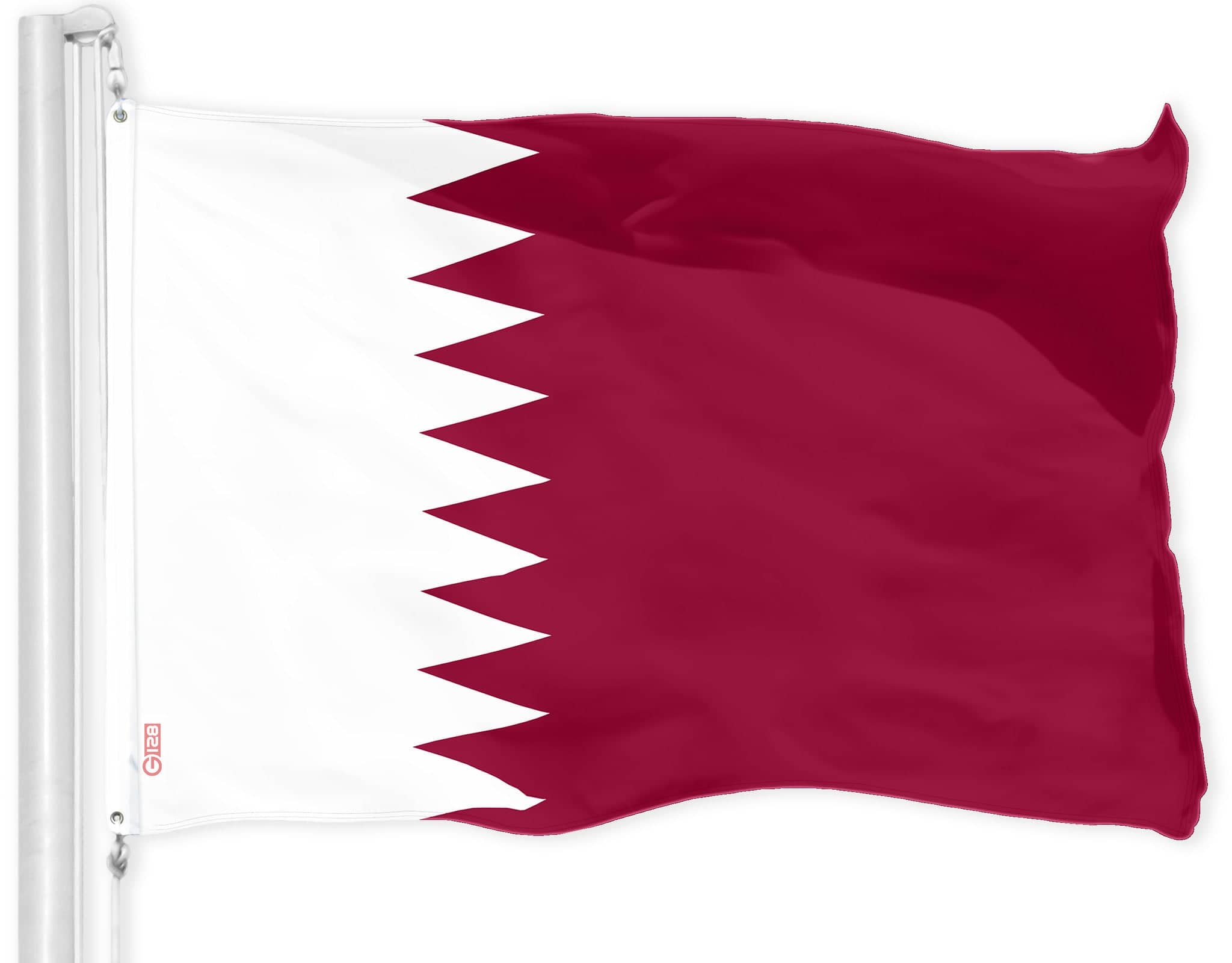G128 - Qatar Flag 3x5 ft, 150D Polyester, Brass Grommets, Dye-Sublimated Vivid Colors - Assorted Colors