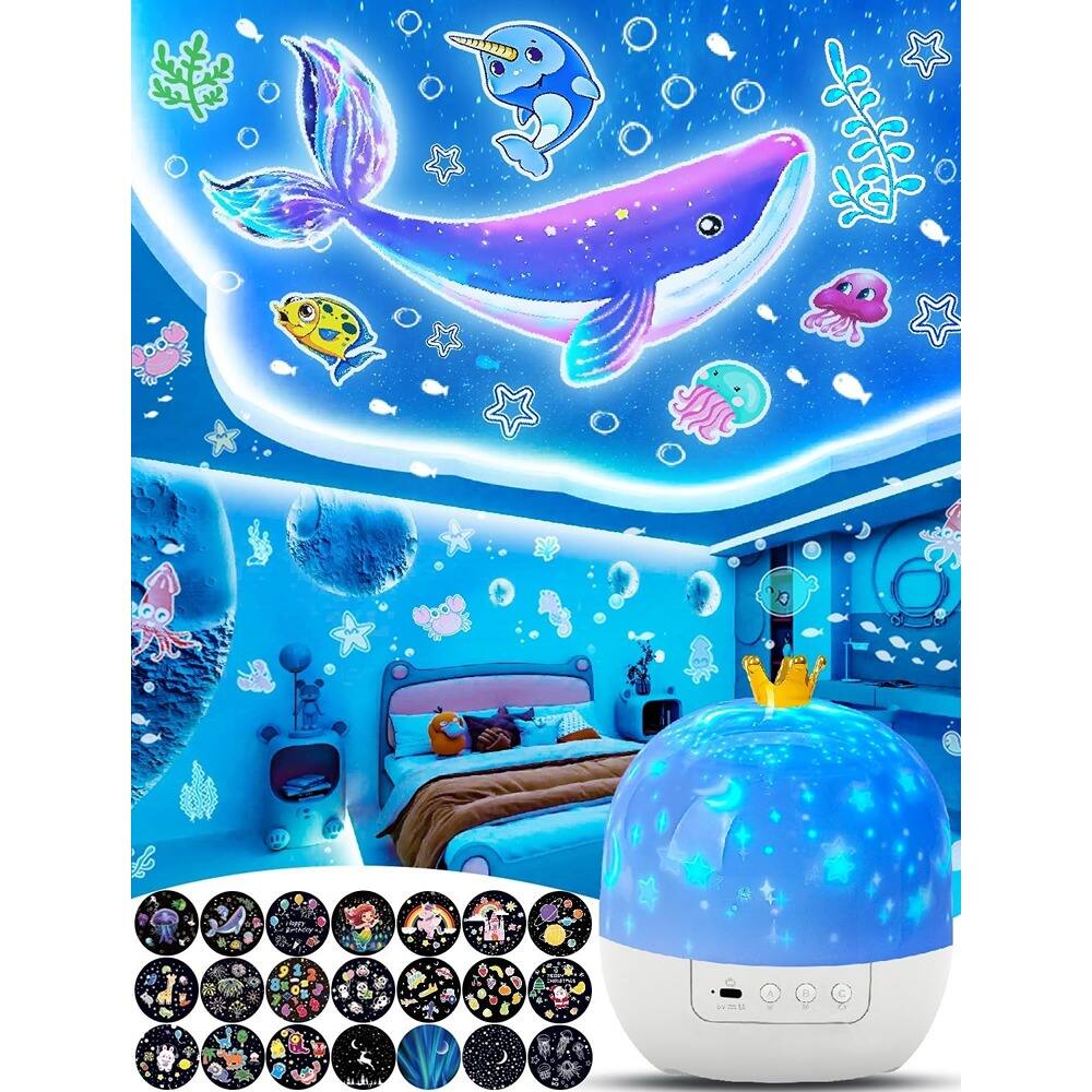 Front. ACJPR - Kids Night Light Projector with 21 Film Sets, 360° Rotating Star and Galaxy Projector for Bedroom, Birthday or Christmas.