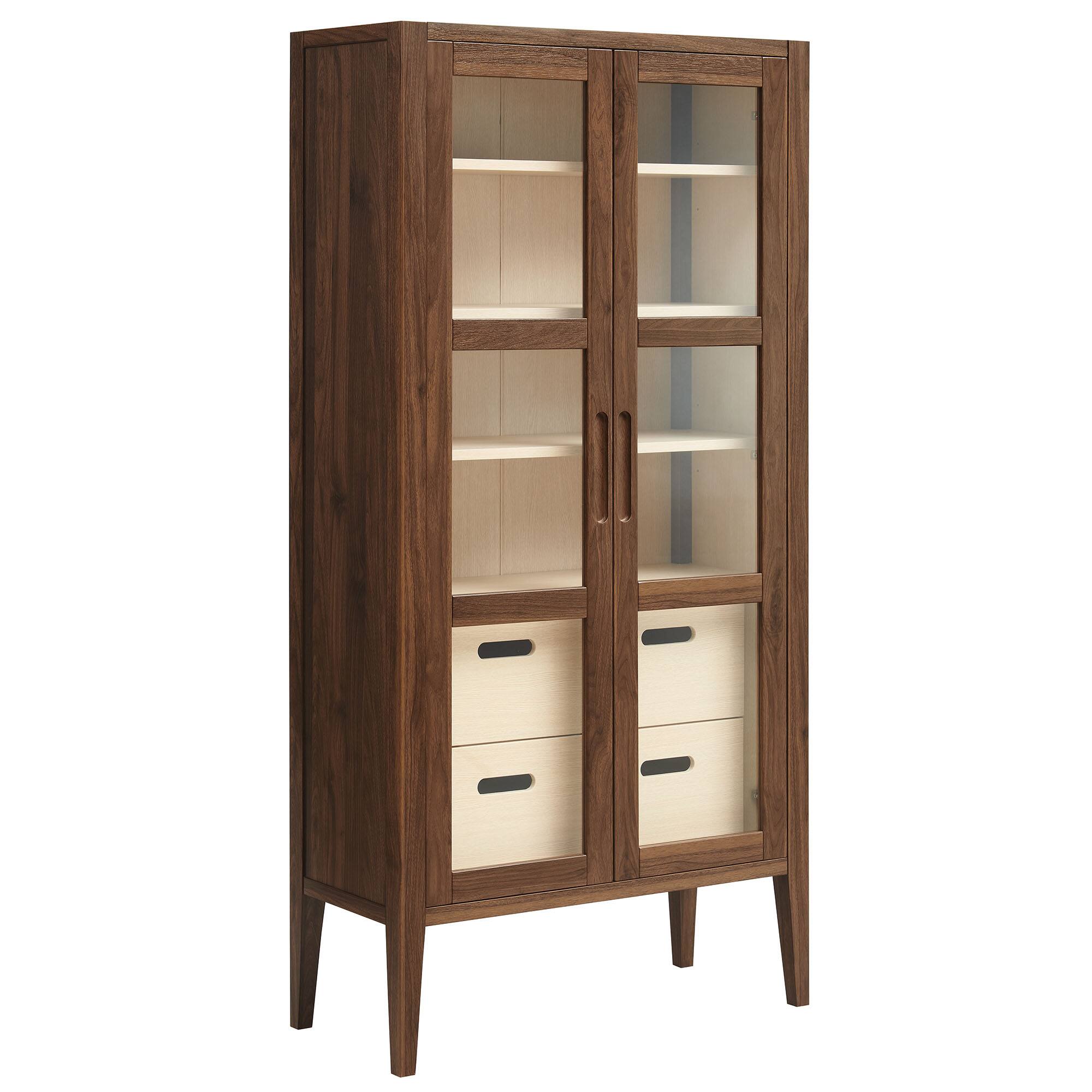 Angle. Modway - Nell 71" Glass Door Tall Display Storage Cabinet by Modway - Walnut.