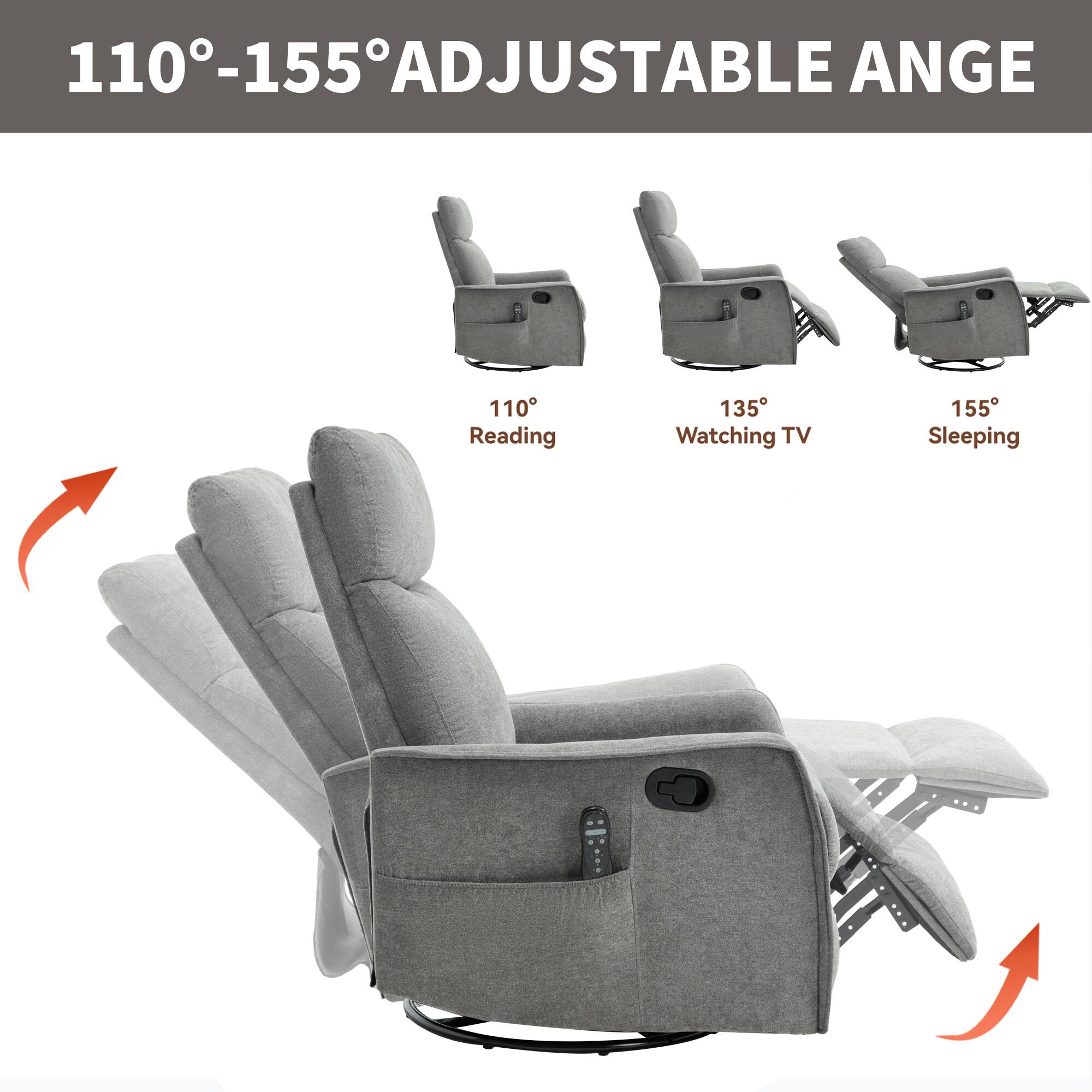 110°-155° ADJUSTABLE ANGLE

110° Reading  
135° Watching TV  
155° Sleeping